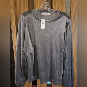 NWT Loft Sz L Mercury Grey Velour Top